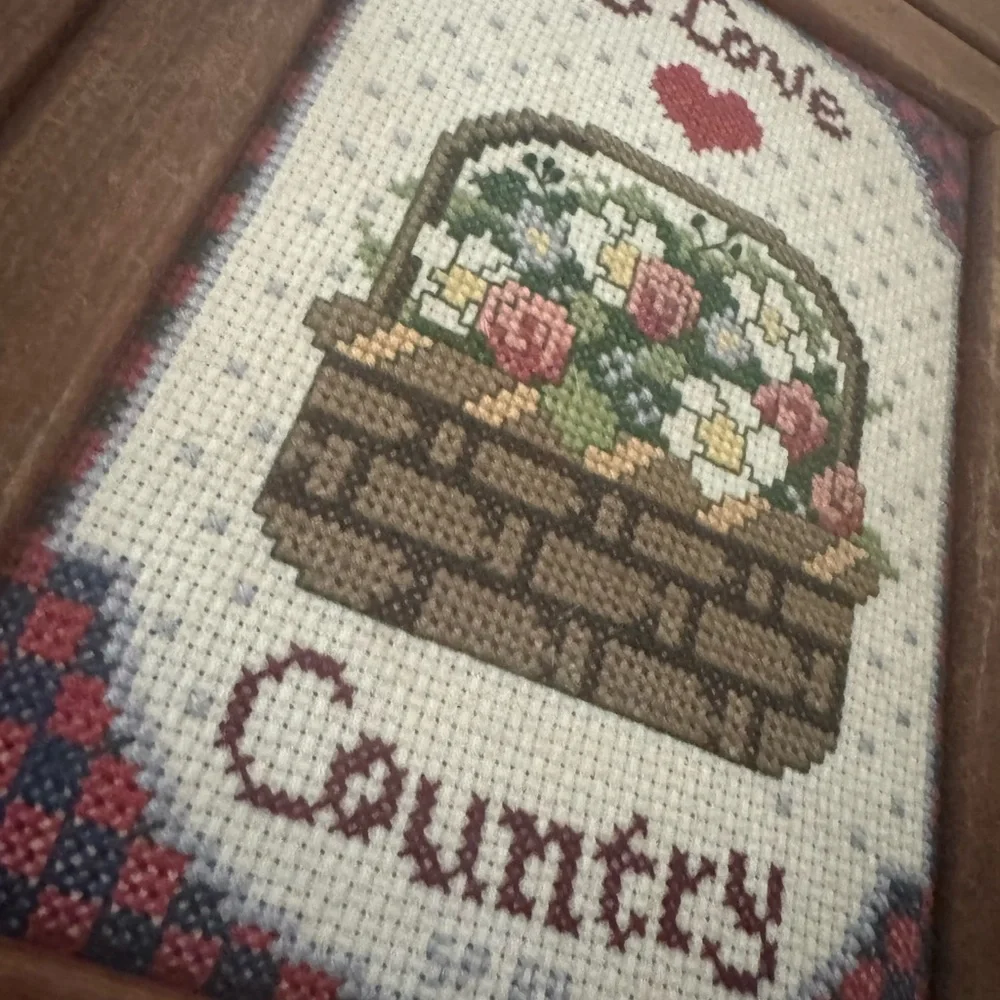 Rustic Brown Framed Country Cross-Stitch Art